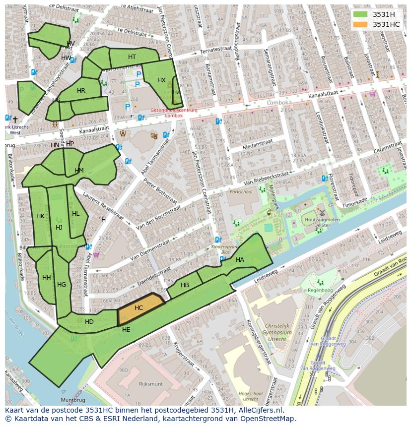 Afbeelding van het postcodegebied 3531 HC op de kaart.