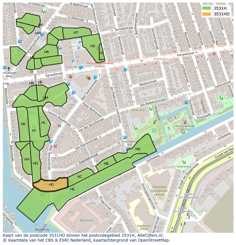 Afbeelding van het postcodegebied 3531 HD op de kaart.