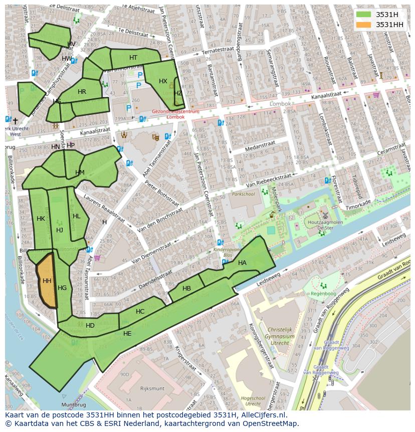 Afbeelding van het postcodegebied 3531 HH op de kaart.