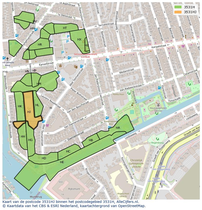 Afbeelding van het postcodegebied 3531 HJ op de kaart.