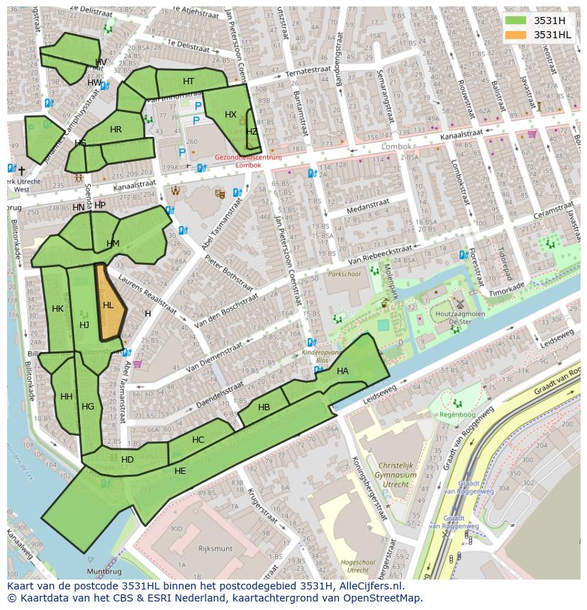 Afbeelding van het postcodegebied 3531 HL op de kaart.