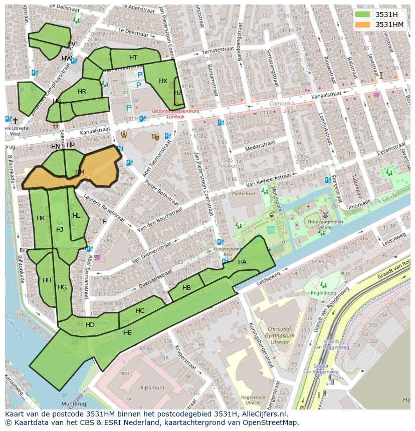 Afbeelding van het postcodegebied 3531 HM op de kaart.