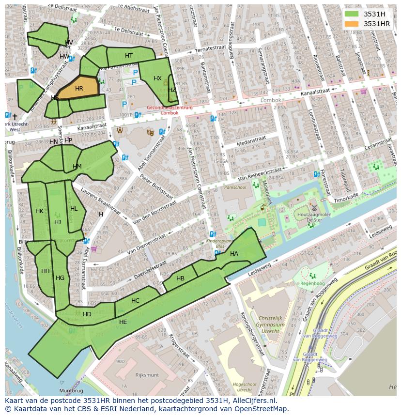 Afbeelding van het postcodegebied 3531 HR op de kaart.