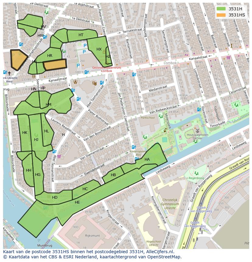 Afbeelding van het postcodegebied 3531 HS op de kaart.