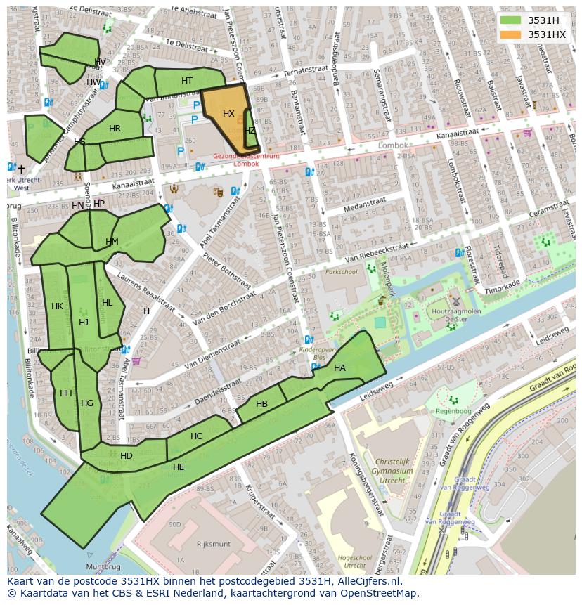 Afbeelding van het postcodegebied 3531 HX op de kaart.