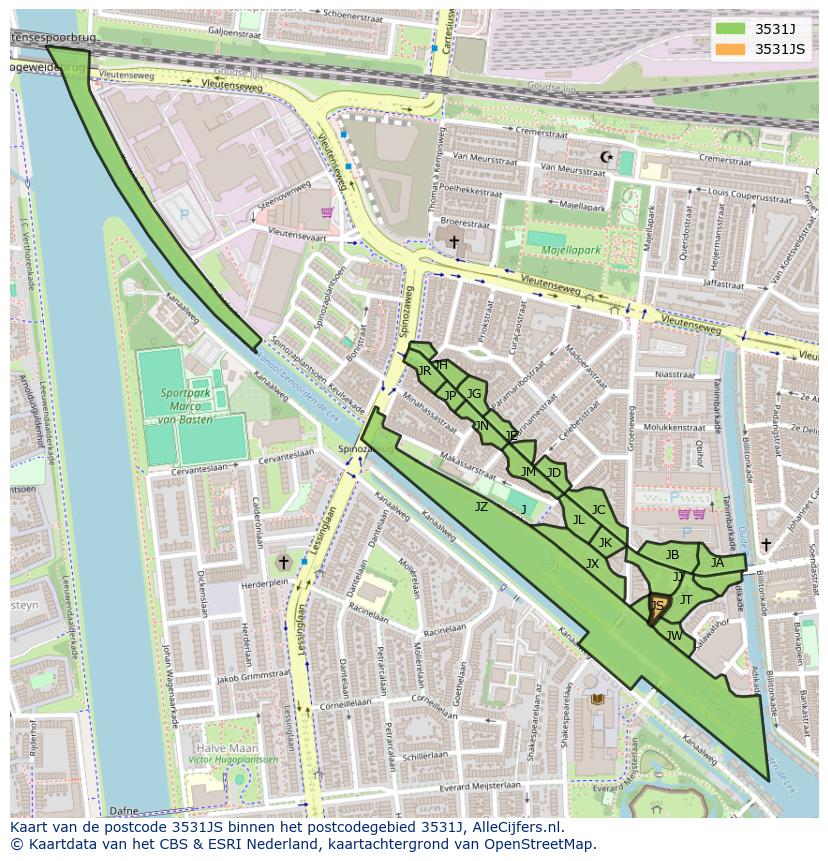 Afbeelding van het postcodegebied 3531 JS op de kaart.