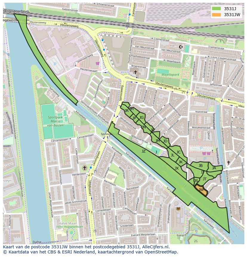 Afbeelding van het postcodegebied 3531 JW op de kaart.