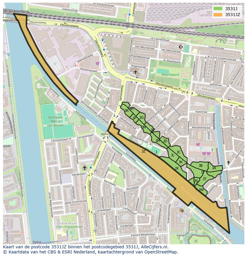 Afbeelding van het postcodegebied 3531 JZ op de kaart.