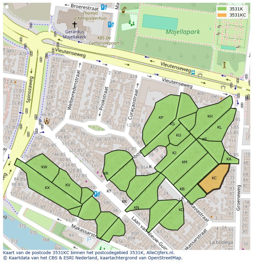 Afbeelding van het postcodegebied 3531 KC op de kaart.