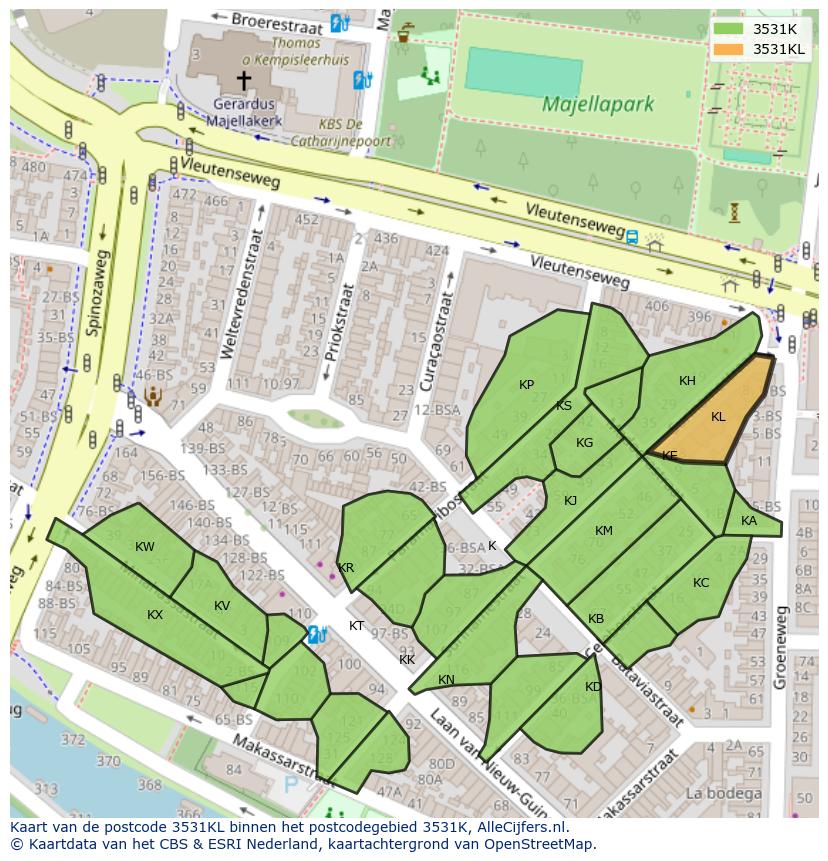 Afbeelding van het postcodegebied 3531 KL op de kaart.