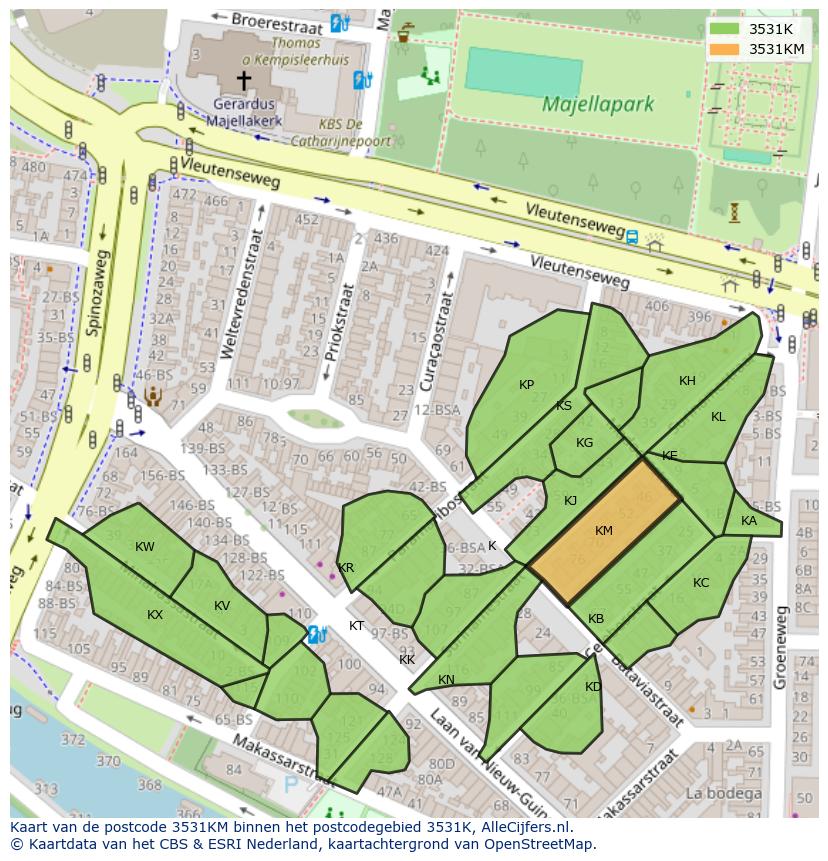 Afbeelding van het postcodegebied 3531 KM op de kaart.