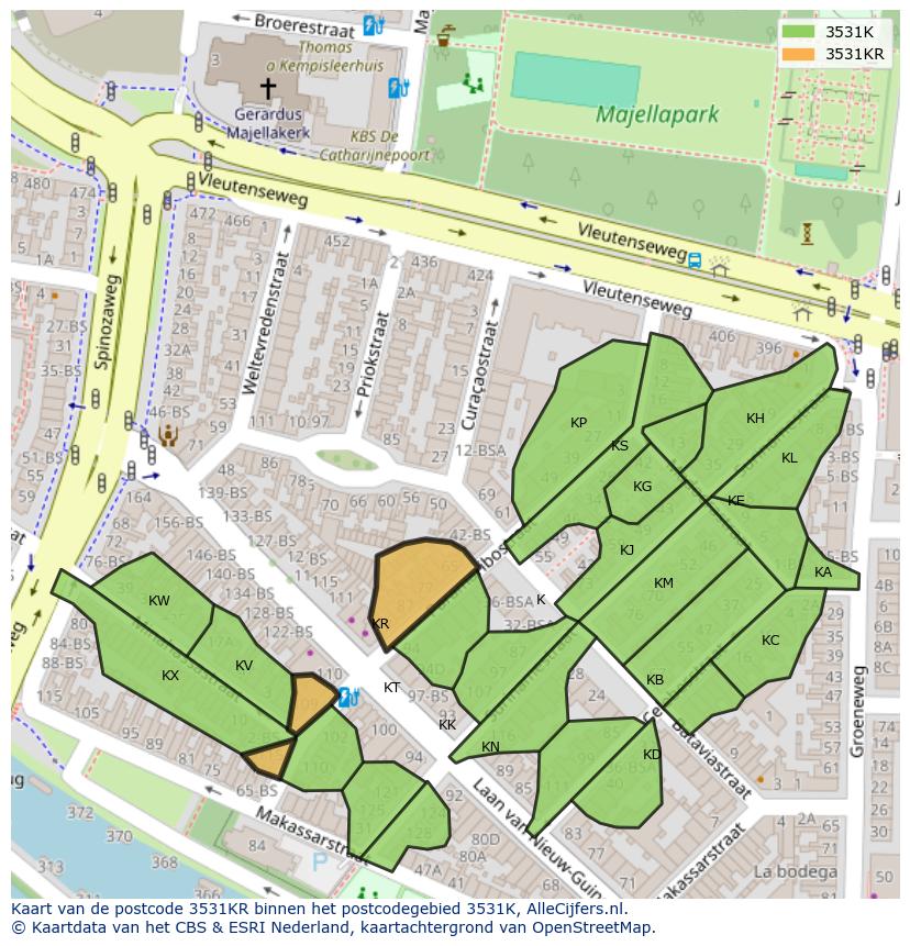 Afbeelding van het postcodegebied 3531 KR op de kaart.