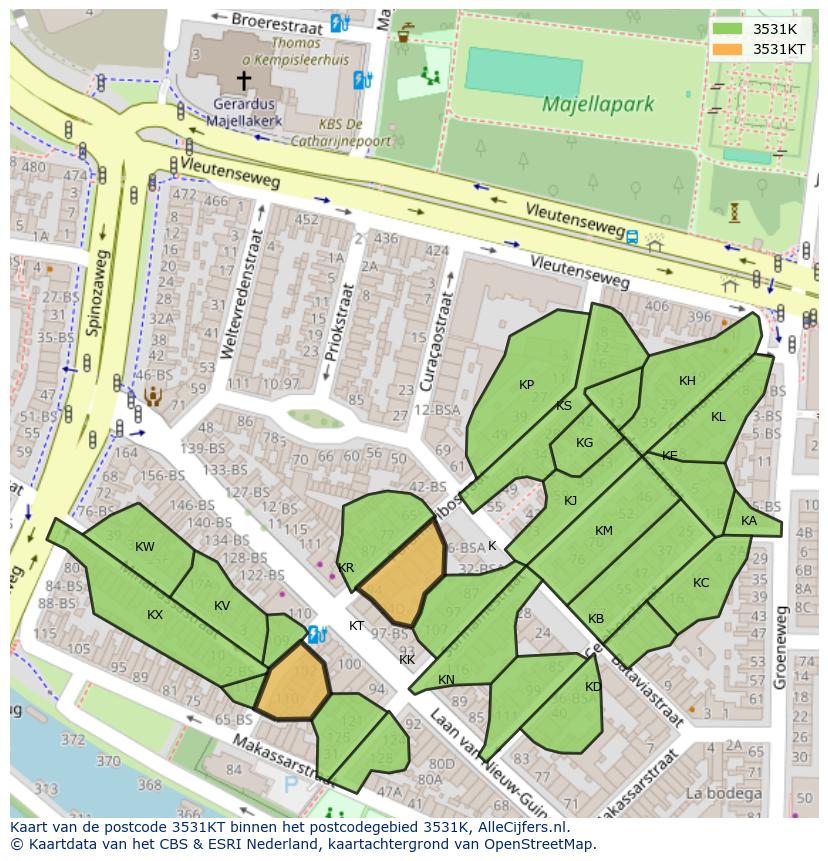 Afbeelding van het postcodegebied 3531 KT op de kaart.