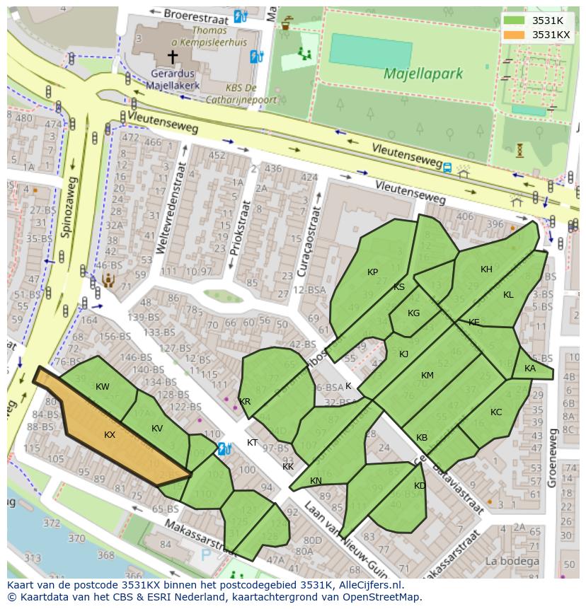 Afbeelding van het postcodegebied 3531 KX op de kaart.