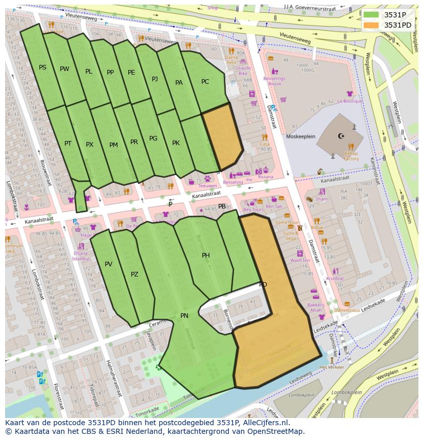 Afbeelding van het postcodegebied 3531 PD op de kaart.