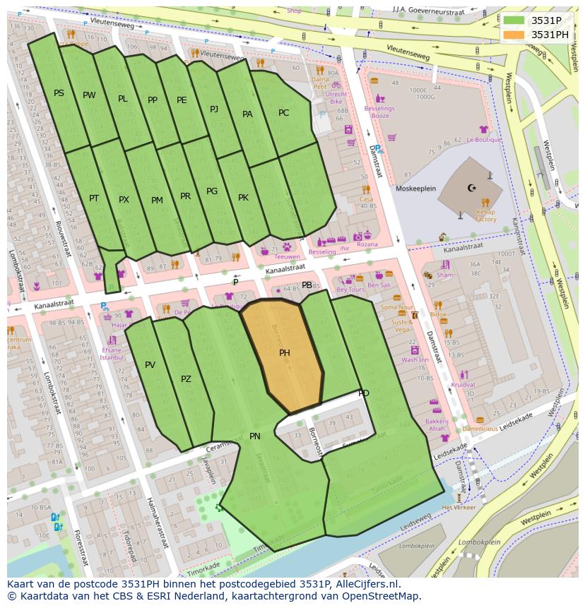 Afbeelding van het postcodegebied 3531 PH op de kaart.