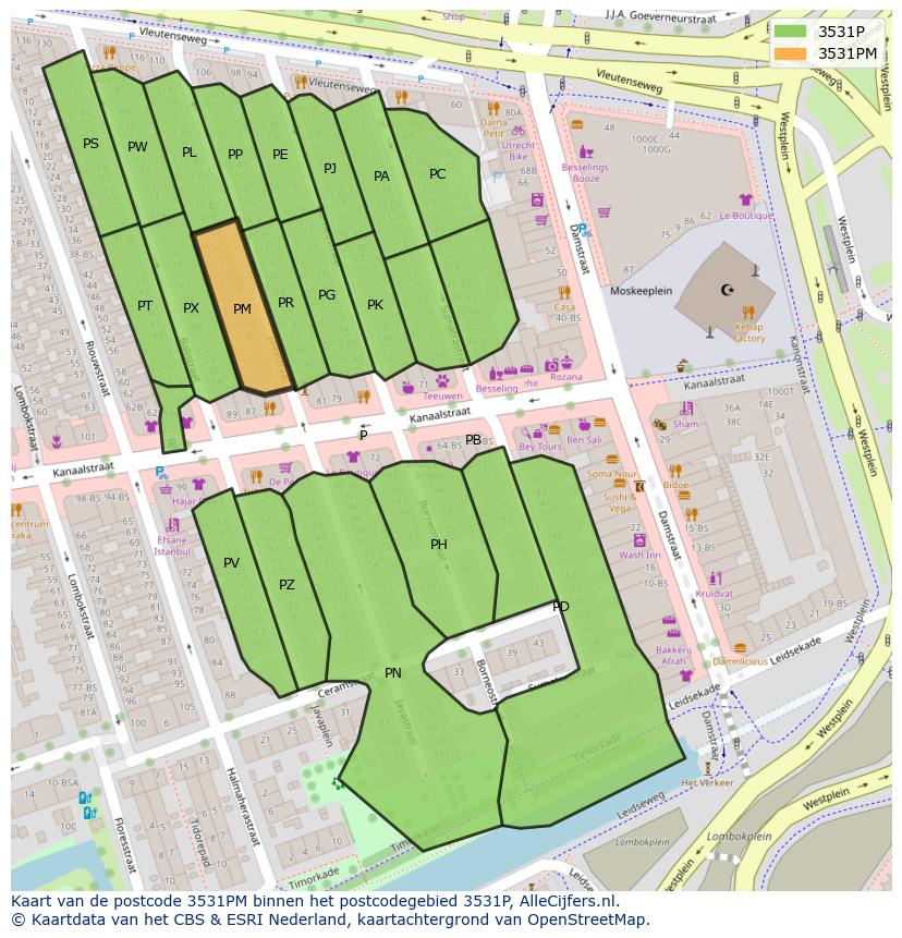 Afbeelding van het postcodegebied 3531 PM op de kaart.