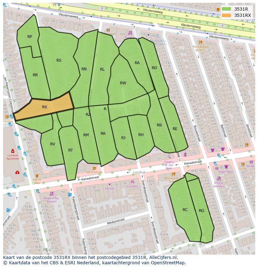 Afbeelding van het postcodegebied 3531 RX op de kaart.