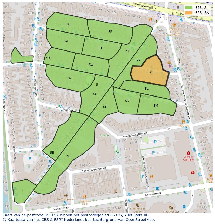 Afbeelding van het postcodegebied 3531 SK op de kaart.