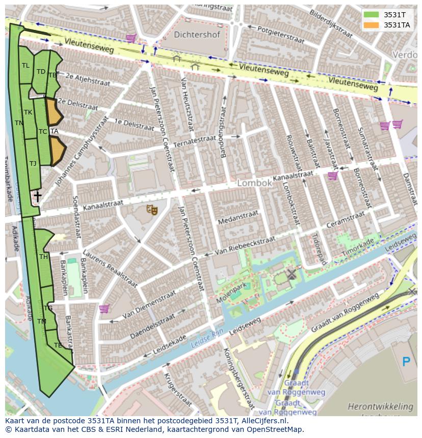 Afbeelding van het postcodegebied 3531 TA op de kaart.