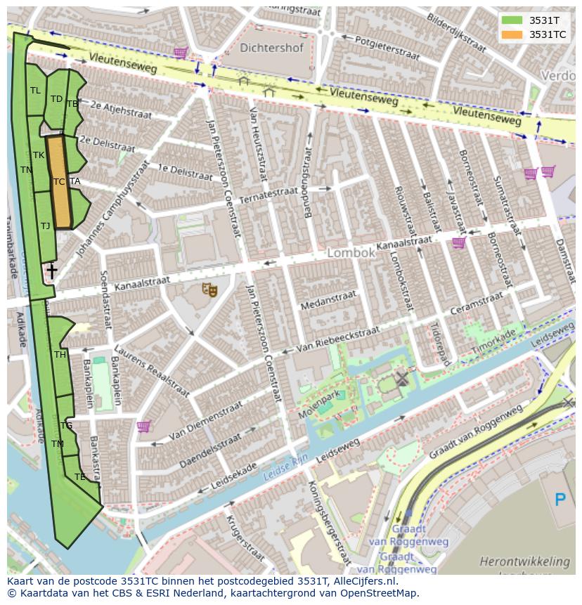 Afbeelding van het postcodegebied 3531 TC op de kaart.