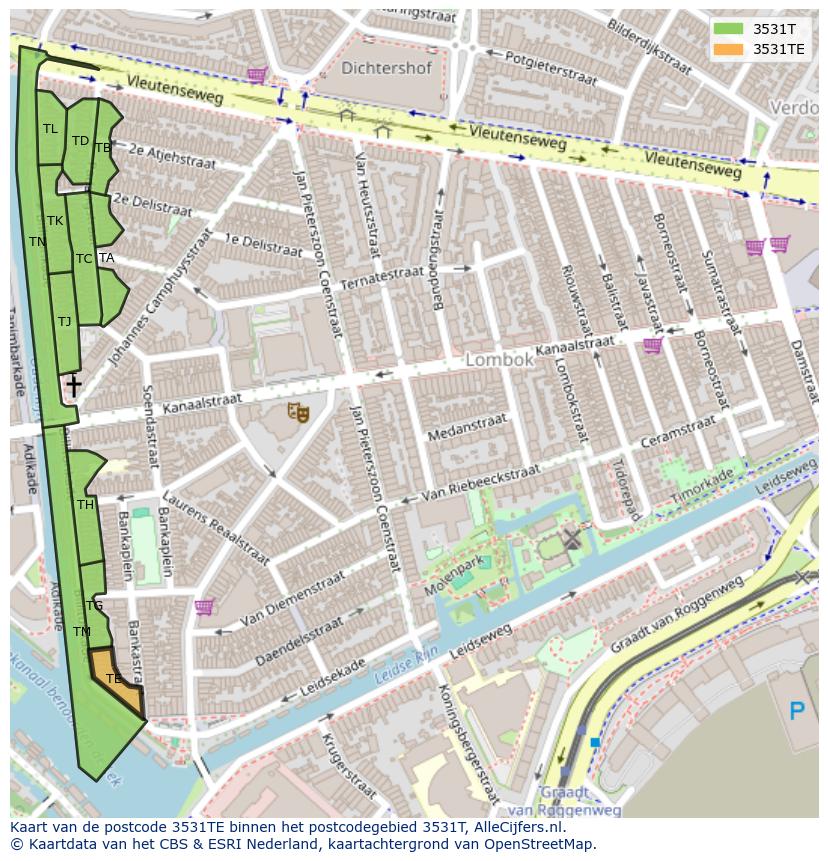 Afbeelding van het postcodegebied 3531 TE op de kaart.