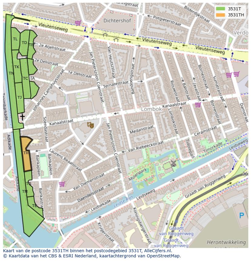 Afbeelding van het postcodegebied 3531 TH op de kaart.