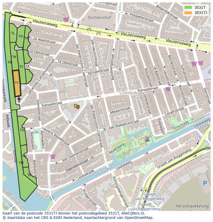 Afbeelding van het postcodegebied 3531 TJ op de kaart.