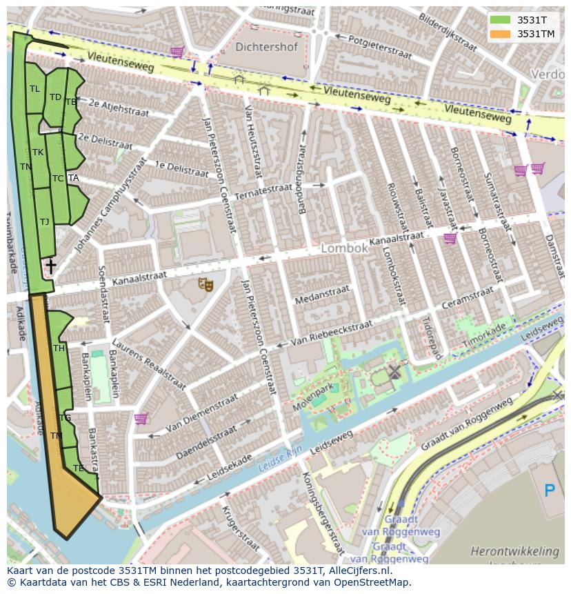Afbeelding van het postcodegebied 3531 TM op de kaart.