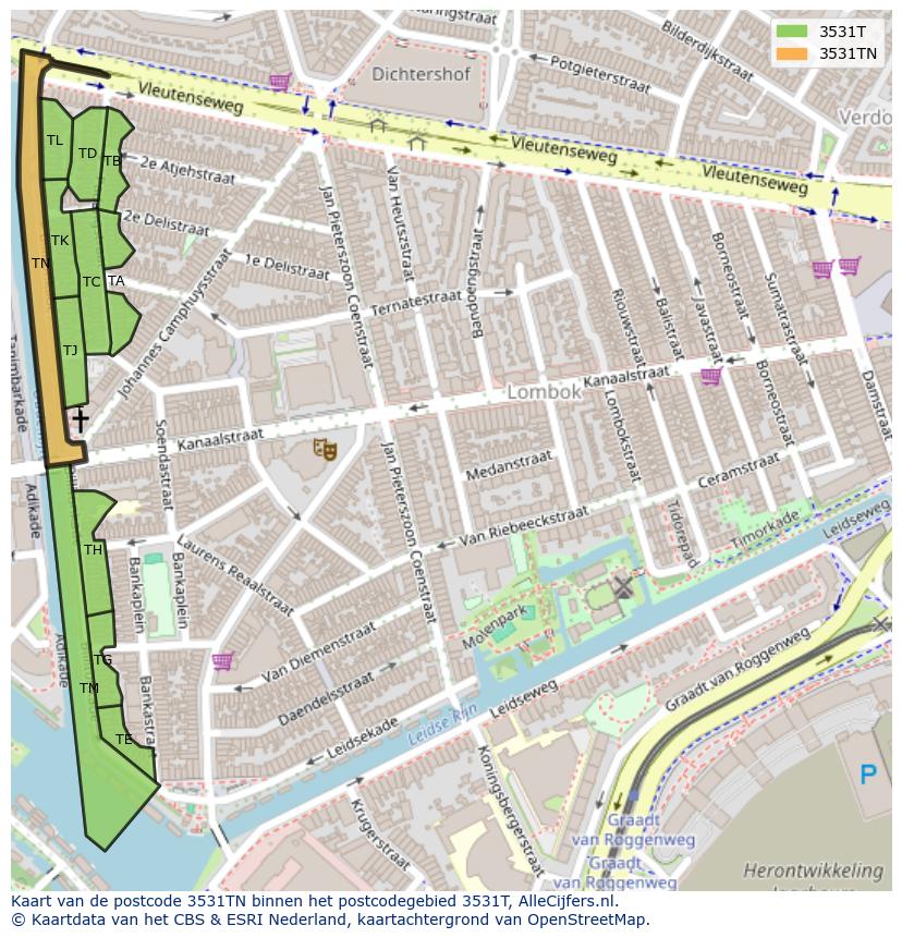 Afbeelding van het postcodegebied 3531 TN op de kaart.