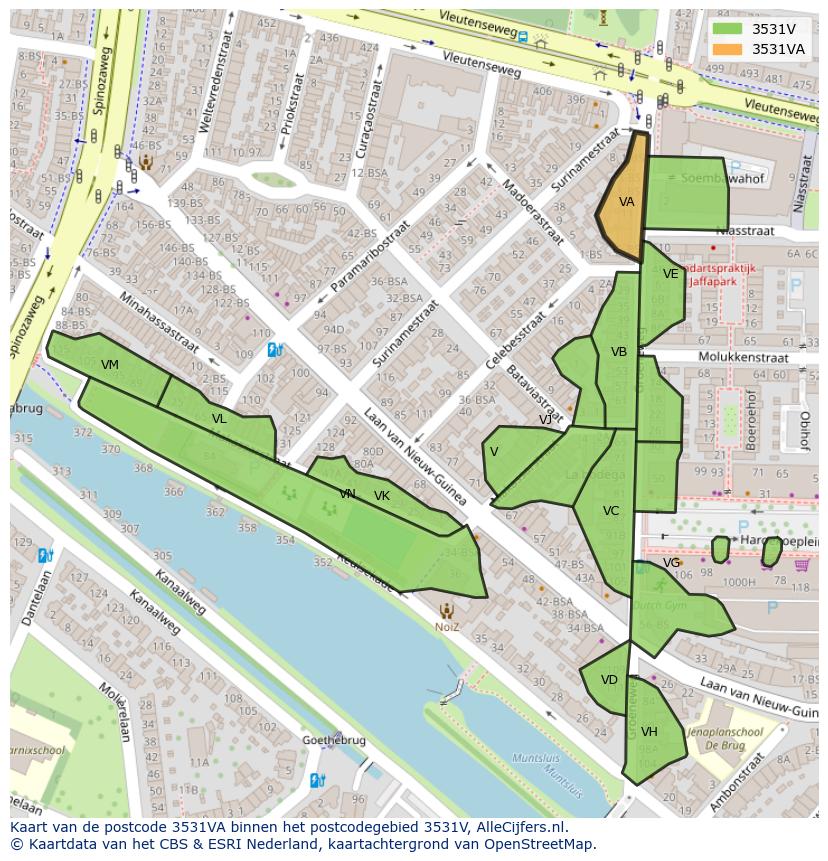 Afbeelding van het postcodegebied 3531 VA op de kaart.