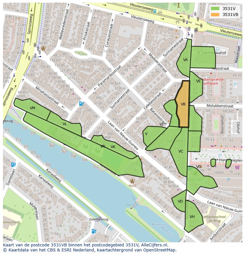 Afbeelding van het postcodegebied 3531 VB op de kaart.