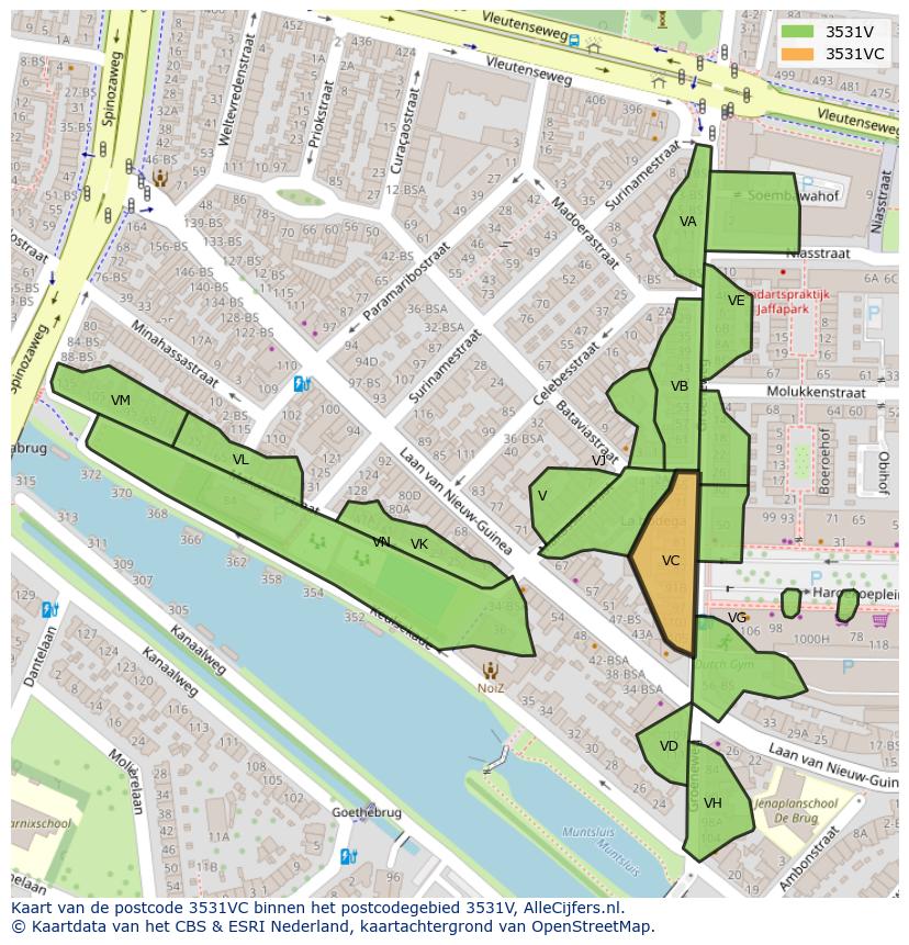 Afbeelding van het postcodegebied 3531 VC op de kaart.