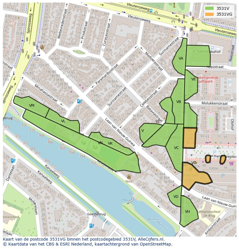 Afbeelding van het postcodegebied 3531 VG op de kaart.