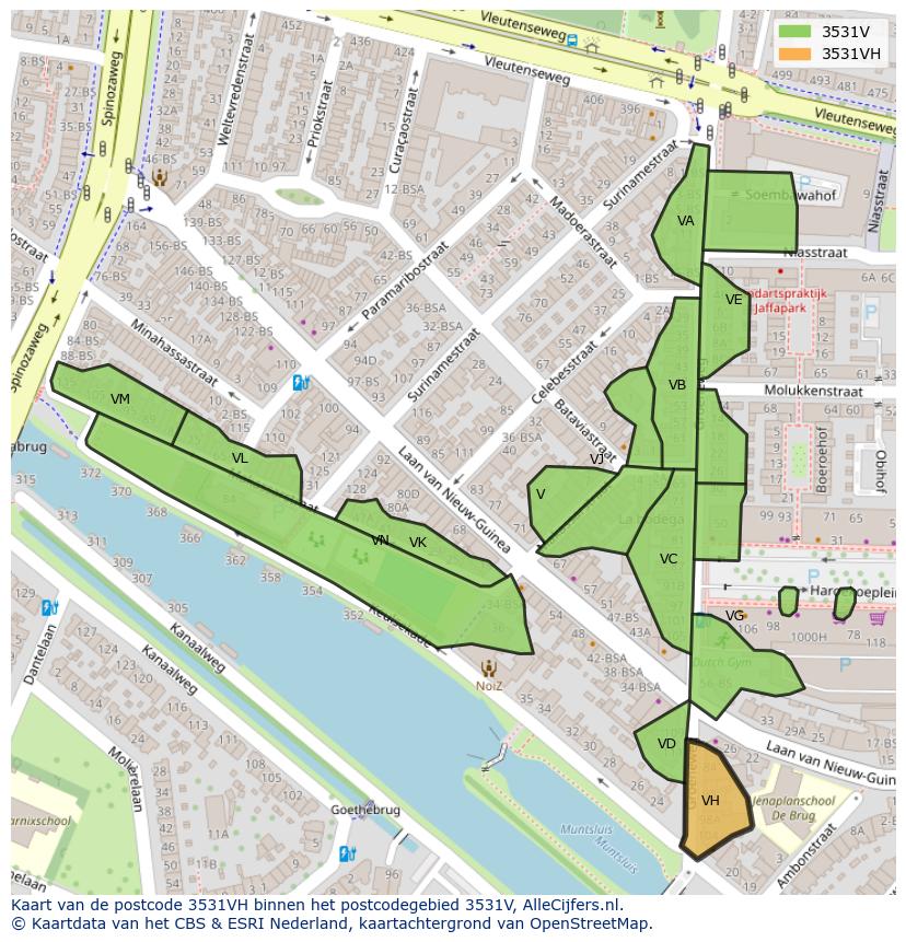 Afbeelding van het postcodegebied 3531 VH op de kaart.