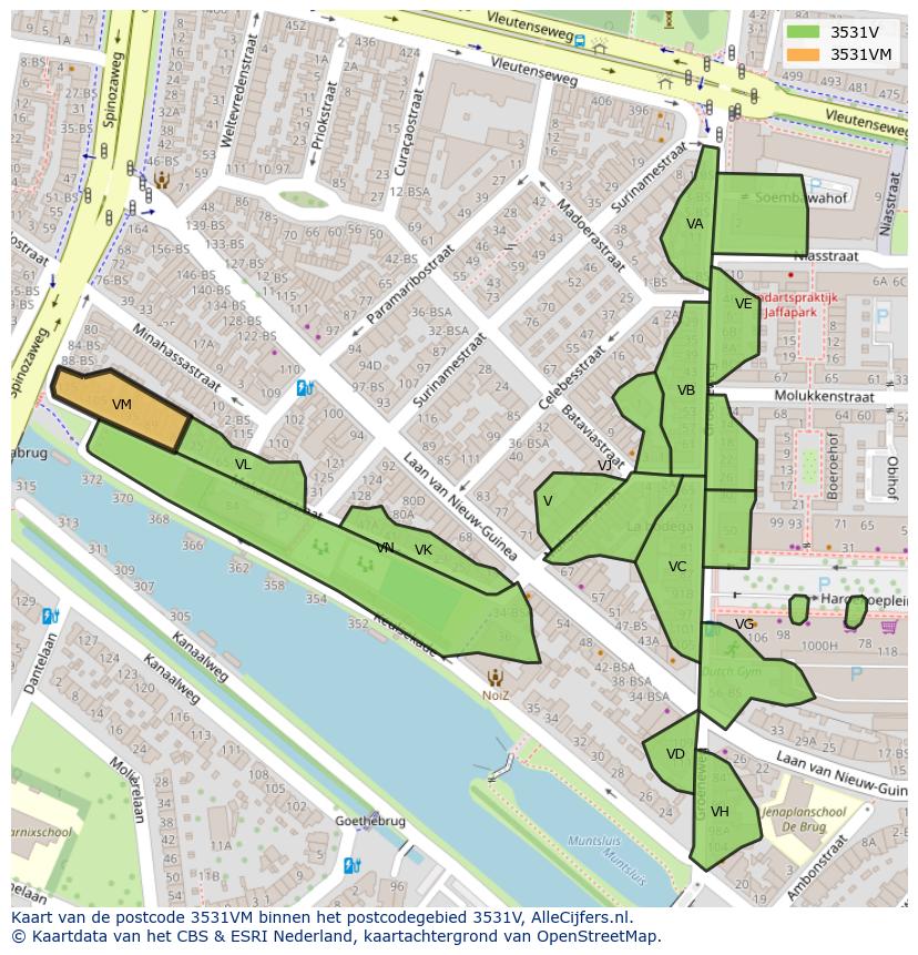 Afbeelding van het postcodegebied 3531 VM op de kaart.
