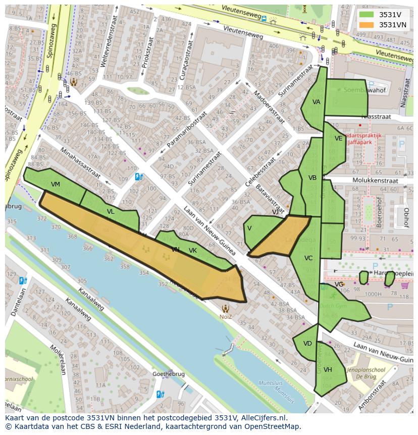 Afbeelding van het postcodegebied 3531 VN op de kaart.