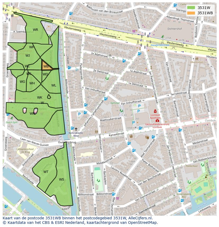 Afbeelding van het postcodegebied 3531 WB op de kaart.