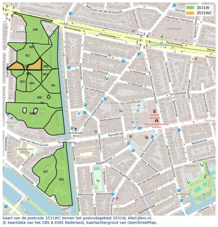 Afbeelding van het postcodegebied 3531 WC op de kaart.