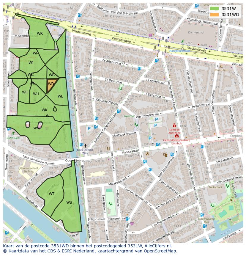 Afbeelding van het postcodegebied 3531 WD op de kaart.