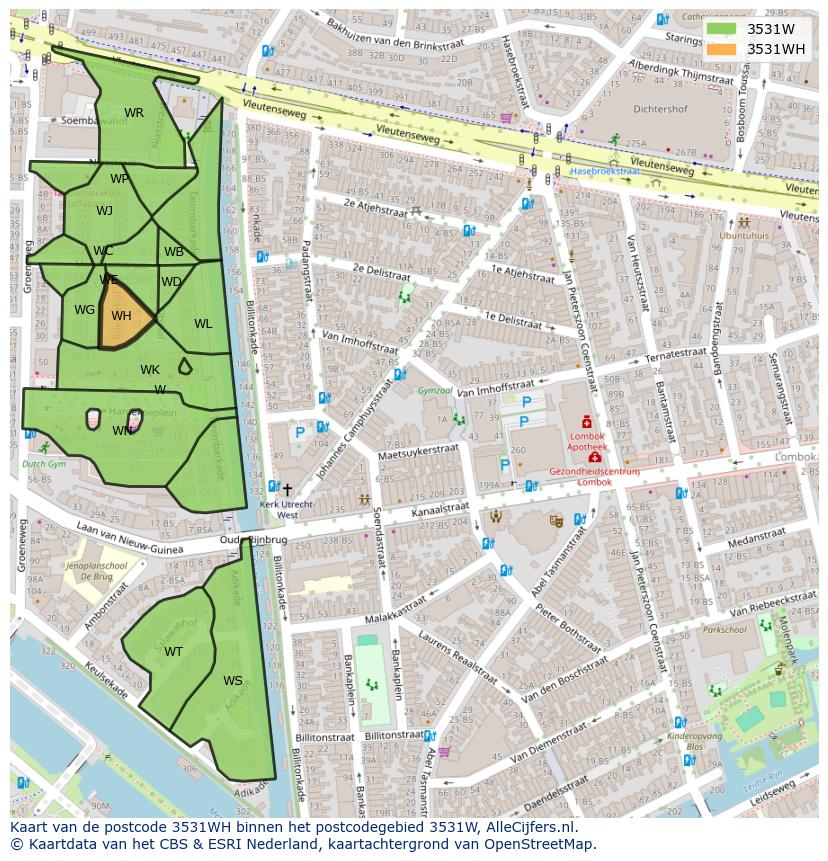 Afbeelding van het postcodegebied 3531 WH op de kaart.