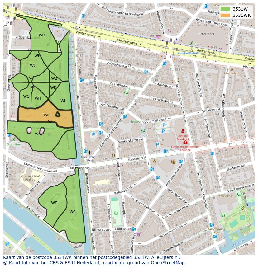 Afbeelding van het postcodegebied 3531 WK op de kaart.