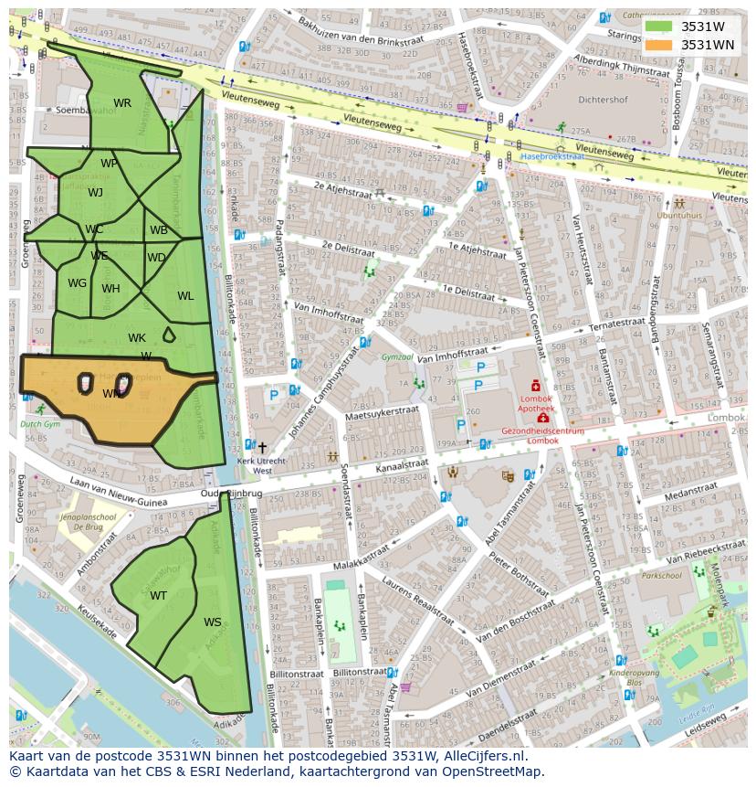 Afbeelding van het postcodegebied 3531 WN op de kaart.