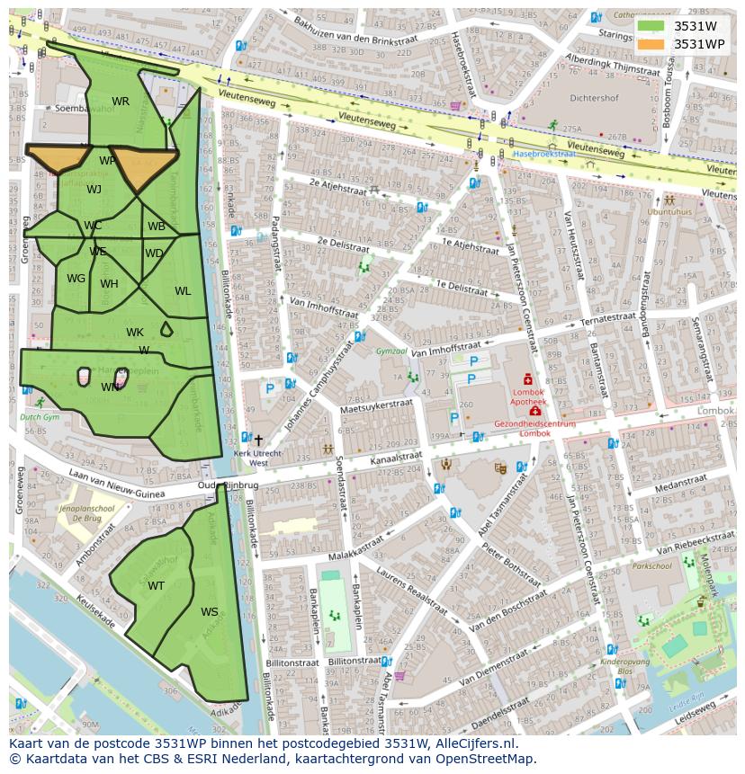 Afbeelding van het postcodegebied 3531 WP op de kaart.