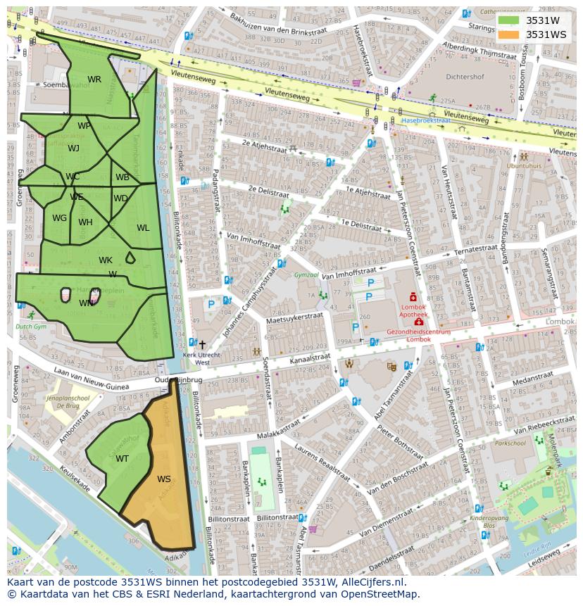 Afbeelding van het postcodegebied 3531 WS op de kaart.