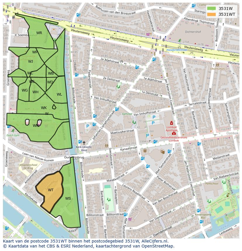 Afbeelding van het postcodegebied 3531 WT op de kaart.
