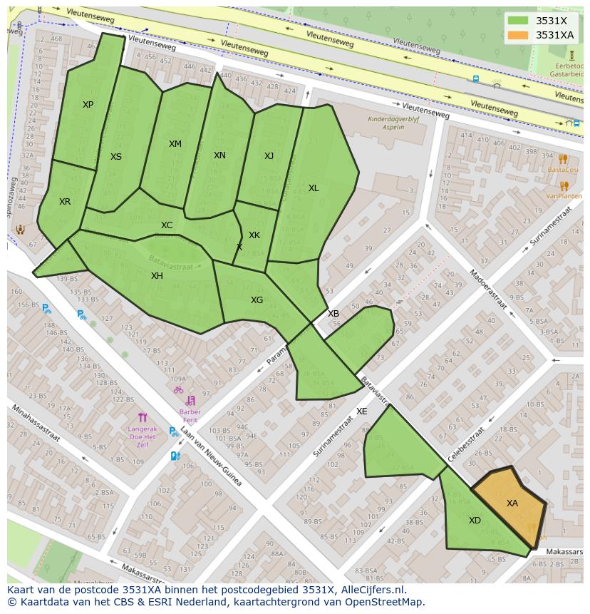 Afbeelding van het postcodegebied 3531 XA op de kaart.