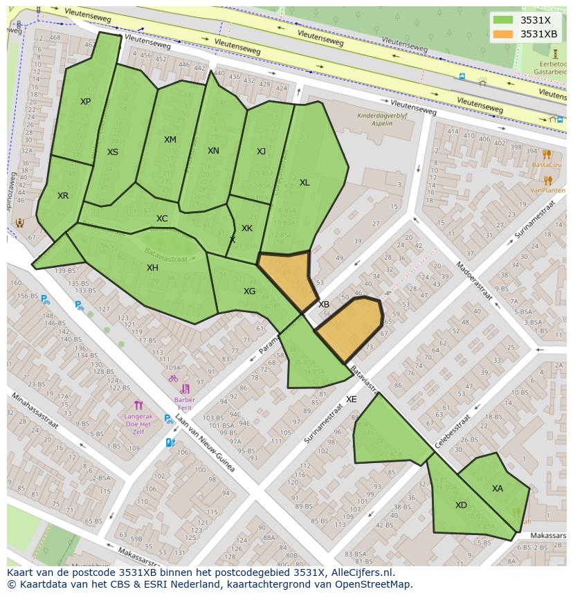 Afbeelding van het postcodegebied 3531 XB op de kaart.