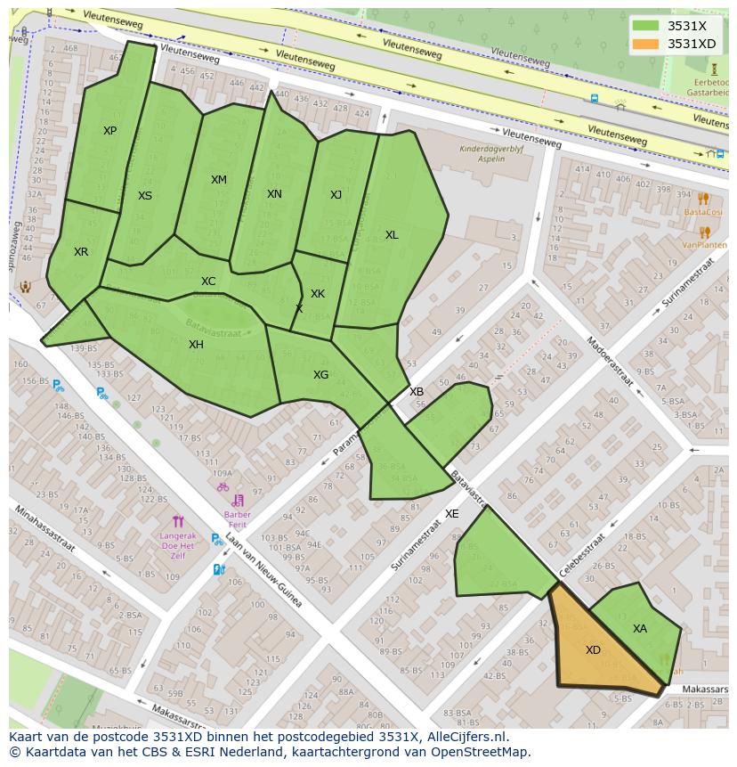 Afbeelding van het postcodegebied 3531 XD op de kaart.