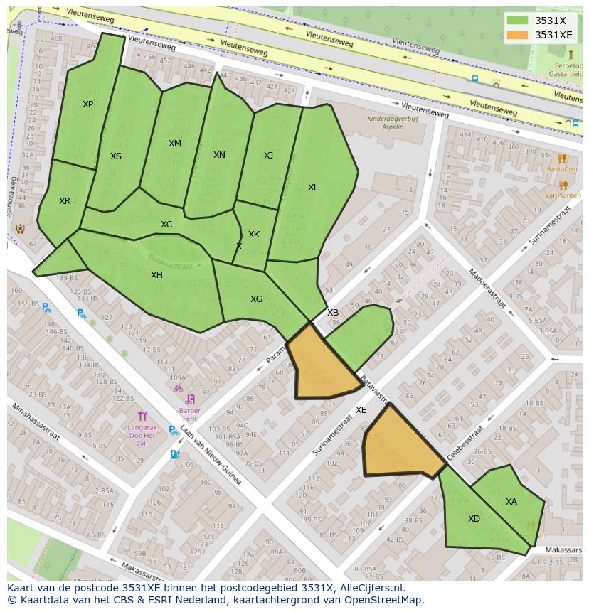 Afbeelding van het postcodegebied 3531 XE op de kaart.